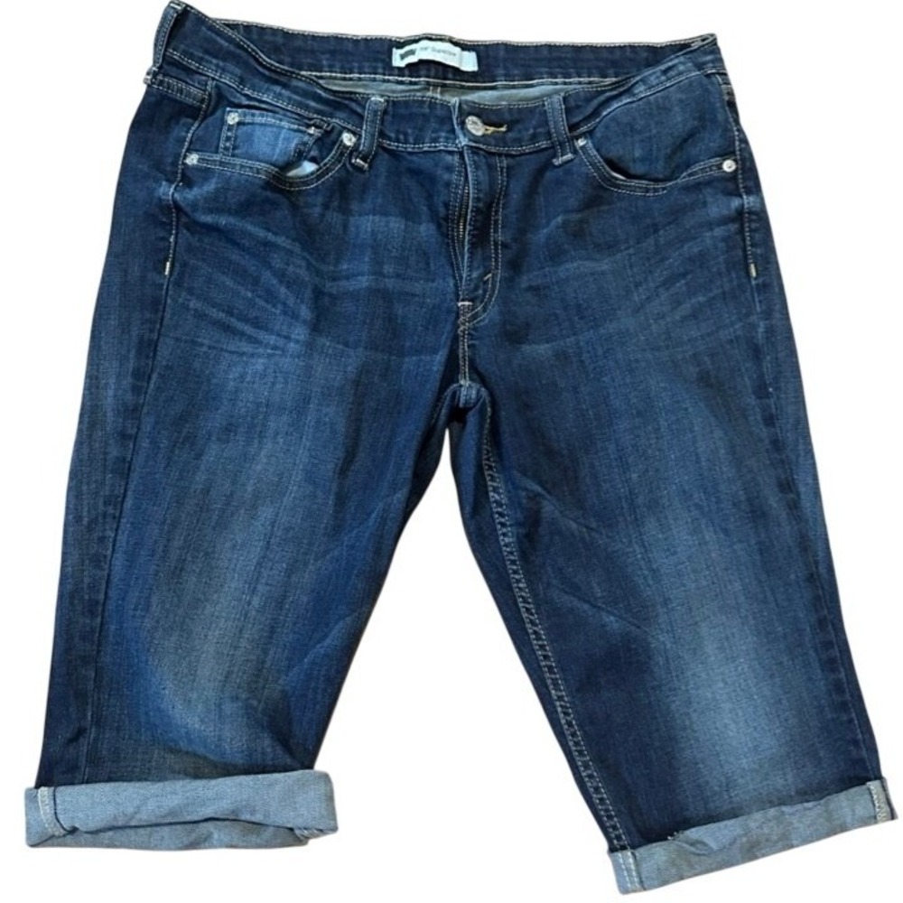 Levis 518 Superlow Denim Bermuda Shorts Dark Wash Rolled‎ Hem 13/W31